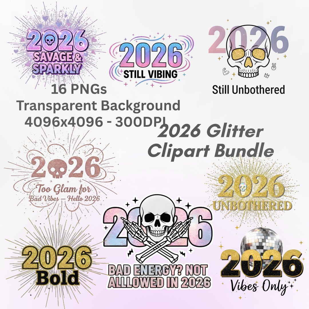 2026 Glitter Clipart Bundle | New Year PNG Digital Download | Skull ...