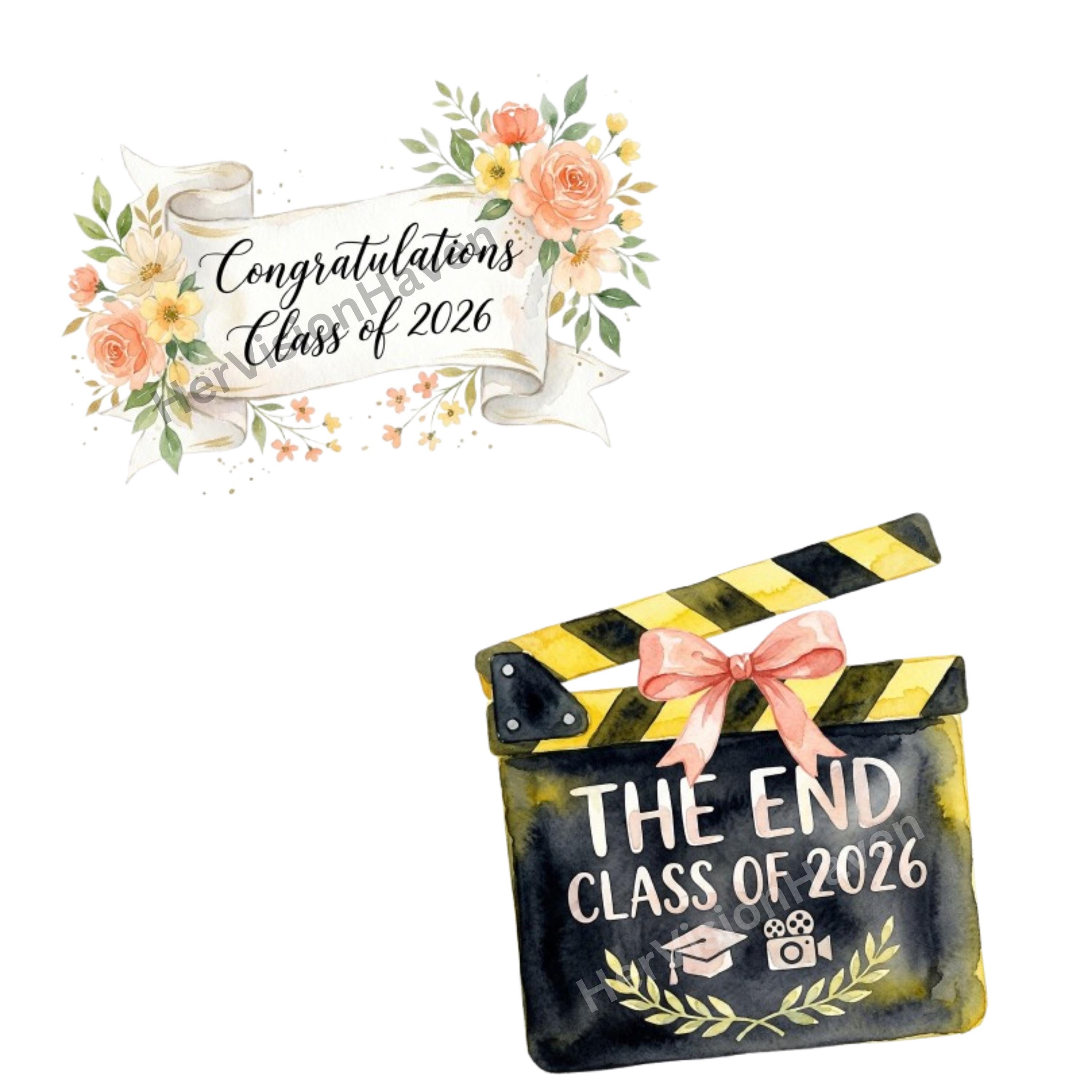 Watercolor Graduation 2026 Clipart PNG Bundle, Class of 2026 ...