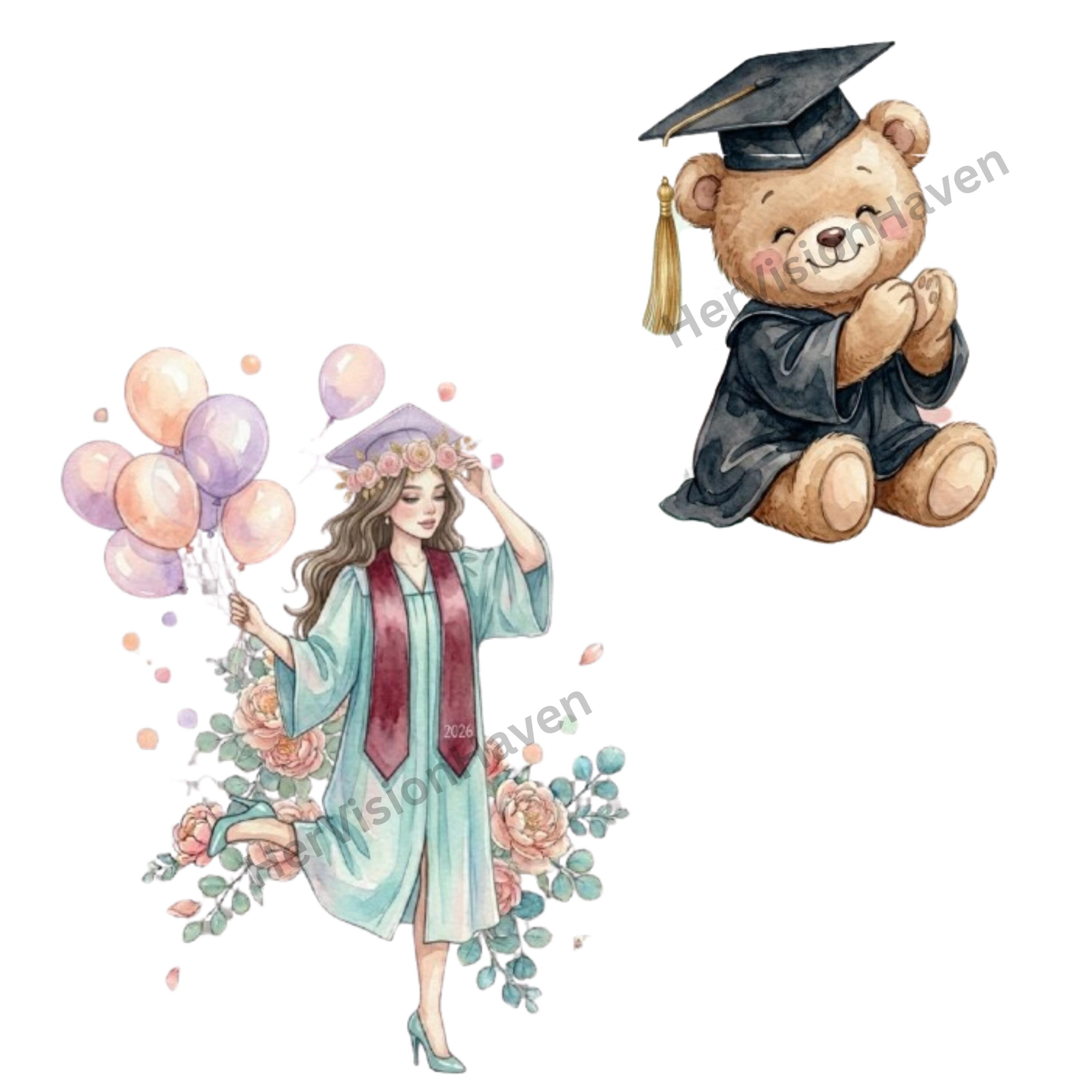 Watercolor Graduation Clipart Bundle Class of 2026 PNG, 39 Graduation ...