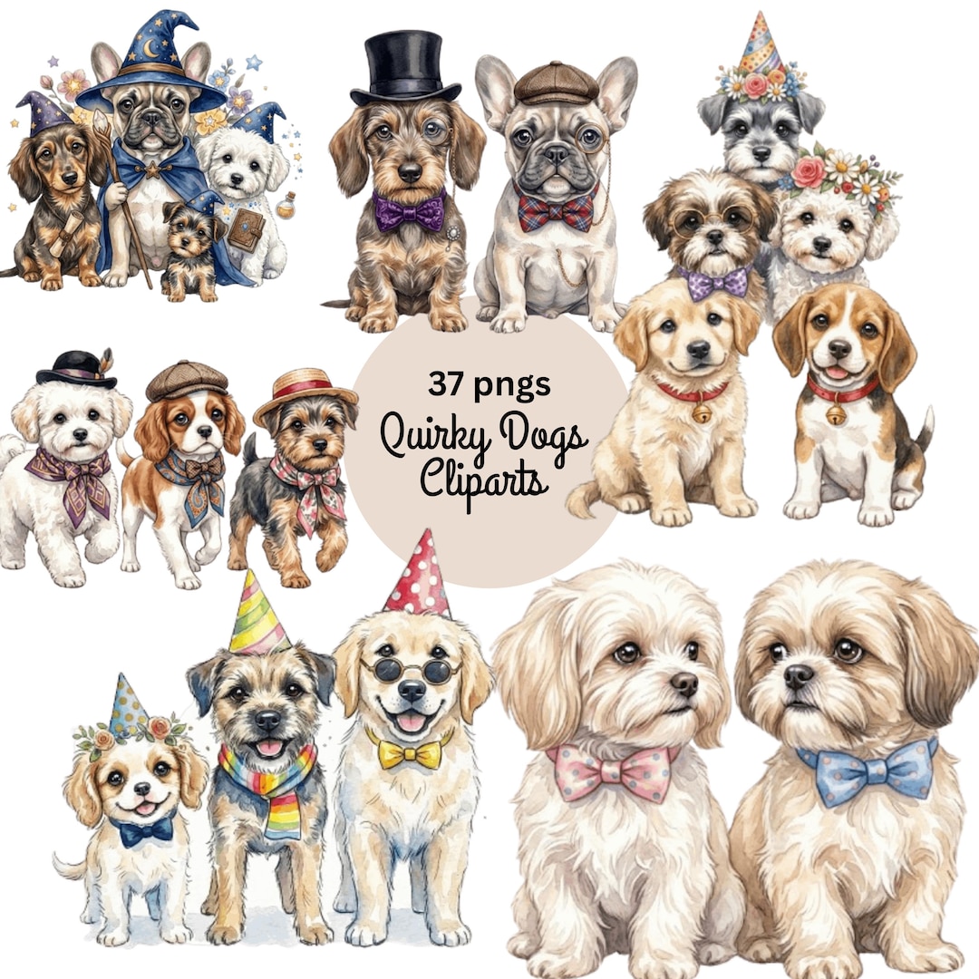 35 Quirky Dogs Watercolor Clipart PNG Bundle | Funny Puppy Pngs ...