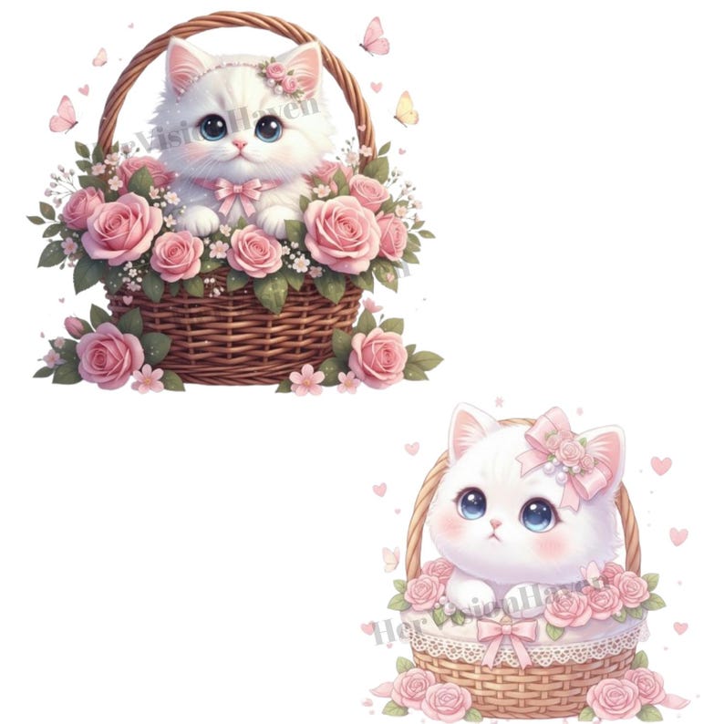 34 PNG Floral Kitten Clipart Bundle – Cute Cat With Flowers Kawaii ...