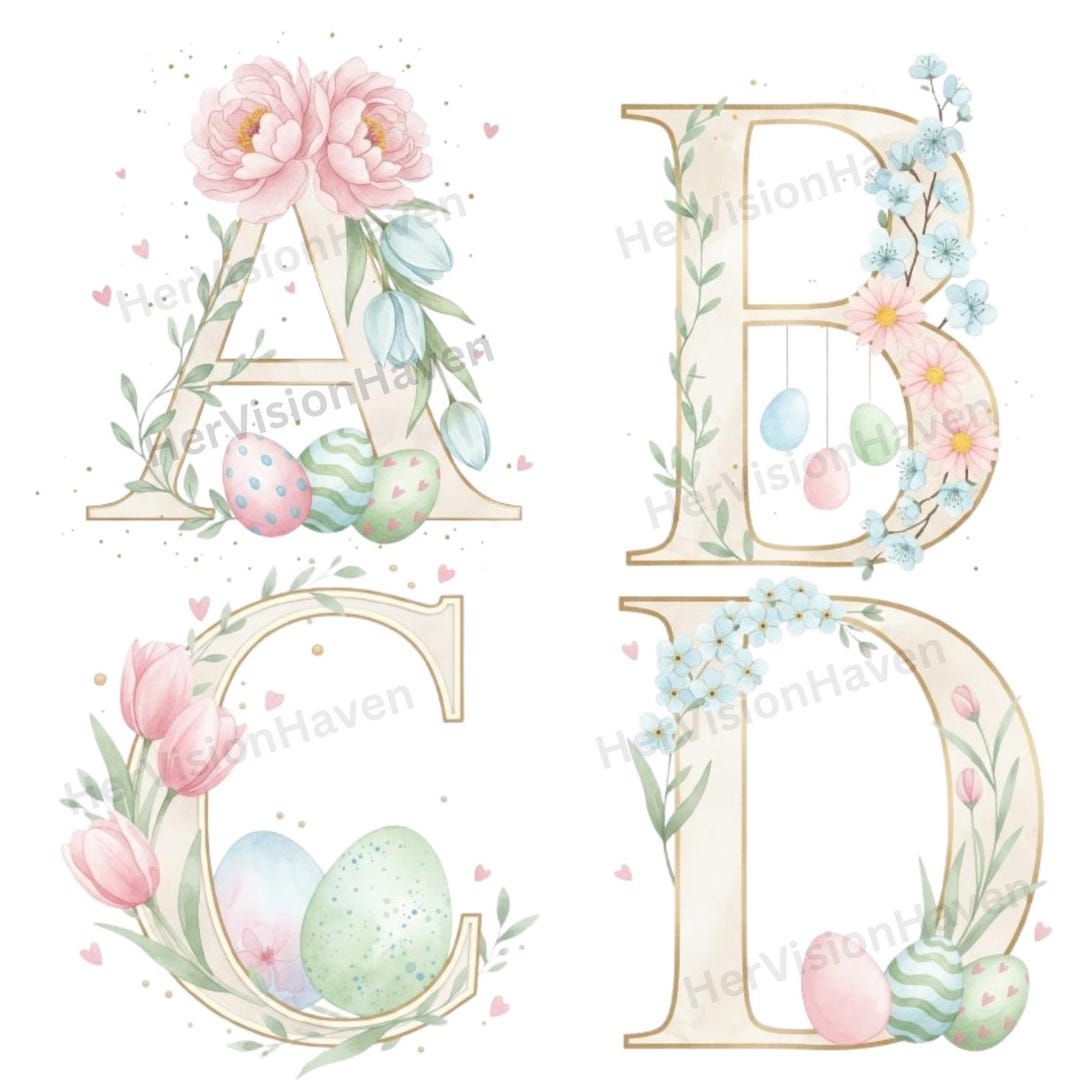 Watercolor Easter Alphabet Letters & Numbers PNG Bundle | Pastel Floral ...
