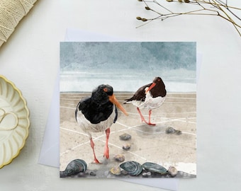 Oystercatchers Art Card: Wetland Bird Wildlife, Blank Inside