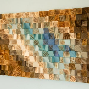 Modern Wood wall Art, Reclaimed, Indigo wood art, Ready to Ship, geometric wood art image 4