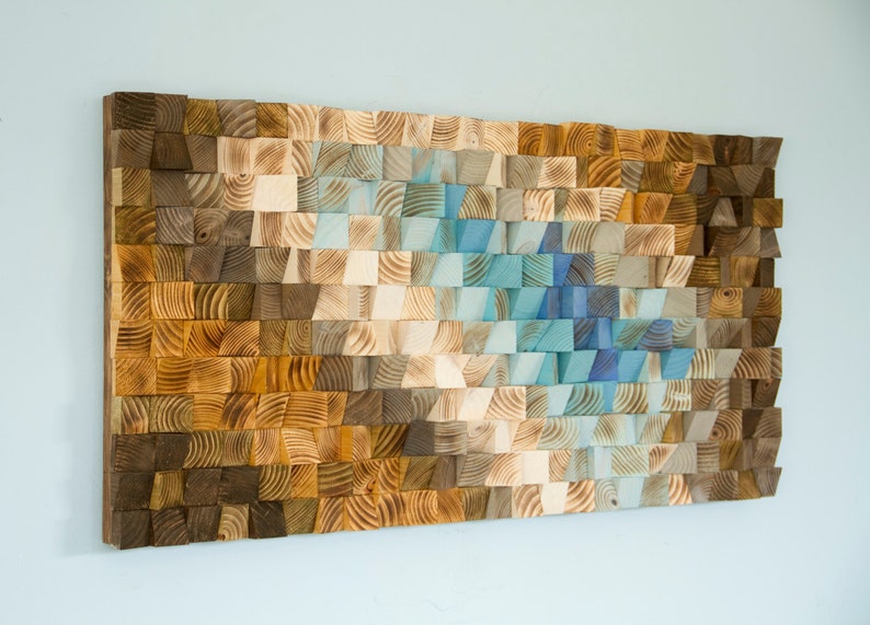 Modern Wood wall Art, Reclaimed, Indigo wood art, Ready to Ship, geometric wood art image 3