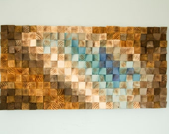 Modern Wood wall Art, wooden mosaic modern wall decor, geometric art for wall
