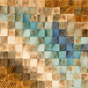 Modern Wood wall Art, Reclaimed, Indigo wood art, Ready to Ship, geometric wood art image 2