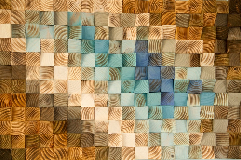 Modern Wood wall Art, Reclaimed, Indigo wood art, Ready to Ship, geometric wood art image 2