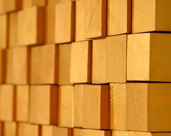 Gold Wood wall Art, 3D Wood Wall Art Decor, golden wood mosaic, geometric art, ready to ship