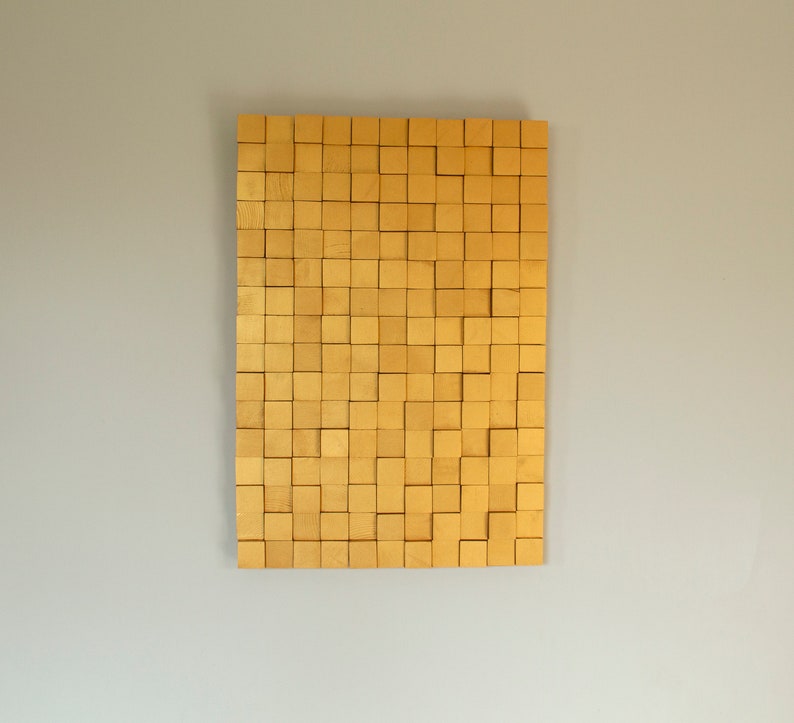 Gold Wood wall Art, 3D Wood Wall Art Decor, golden wood mosaic, geometric art, ready to ship image 3