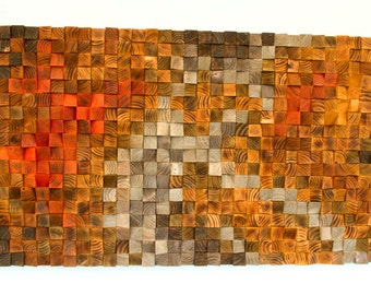 Large Rustic Art, wood wall sculpture, abstract painting, mosaic wall art on wood