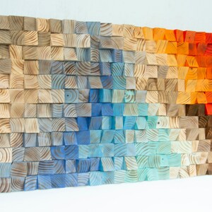 Rainbow Wood wall Art, abstract painting on wood, wood art sculpture, reclaimed wood art image 5