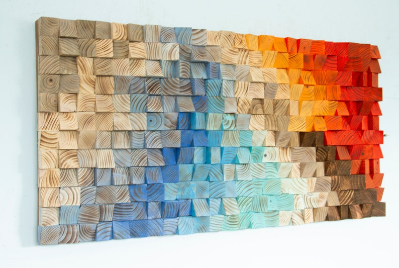 Rainbow Wood wall Art, abstract painting on wood, wood art sculpture, reclaimed wood art image 5