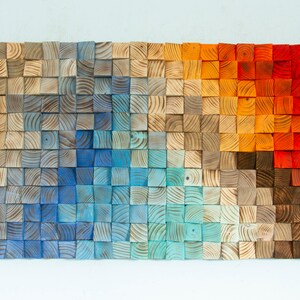 Rainbow Wood wall Art, abstract painting on wood, wood art sculpture, reclaimed wood art image 7