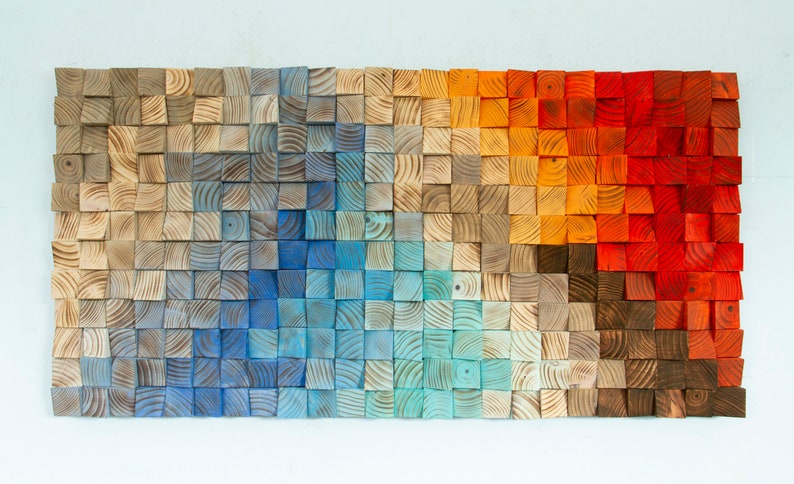 Rainbow Wood wall Art, abstract painting on wood, wood art sculpture, reclaimed wood art image 7