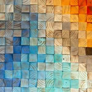 Rainbow Wood wall Art, abstract painting on wood, wood art sculpture, reclaimed wood art image 6