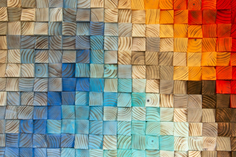 Rainbow Wood wall Art, abstract painting on wood, wood art sculpture, reclaimed wood art image 6