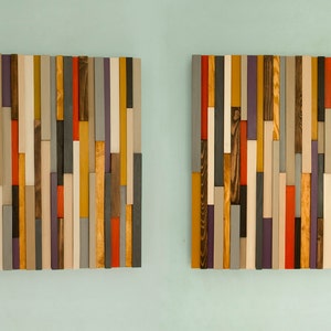 Reclaimed Wood art, modern wood art 3D, set of 2 image 2