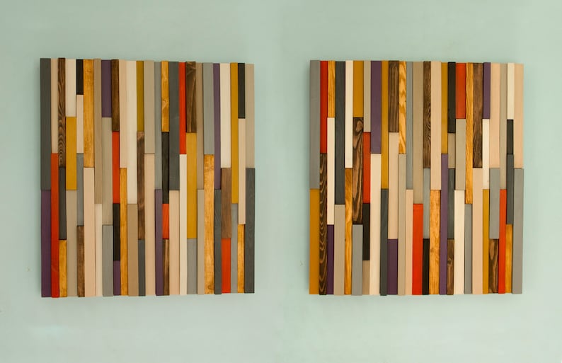 Reclaimed Wood art, modern wood art 3D, set of 2 image 2