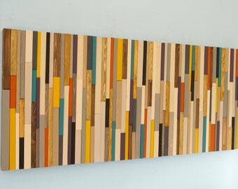 Mid Century wood wall art - reclaimed wood art sculpture - 3D geometric wood decor, wood headboard