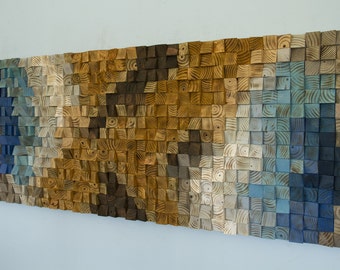 Reclaimed Wood wall Art, sound diffuser, wood mosaic, geometric art, wood wall art, home office art