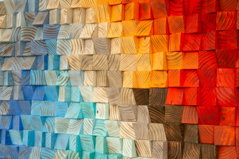 Rainbow Wood wall Art, abstract painting on wood, wood art sculpture, reclaimed wood art image 3