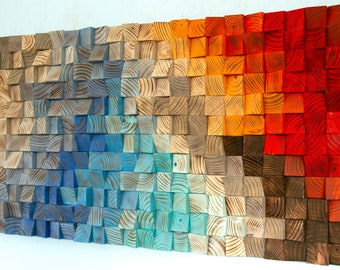 Rainbow Wood wall Art, abstract painting on wood, wood art sculpture, reclaimed wood art