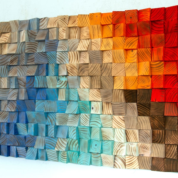 Rainbow Wood wall Art, abstract painting on wood, wood art sculpture, reclaimed wood art
