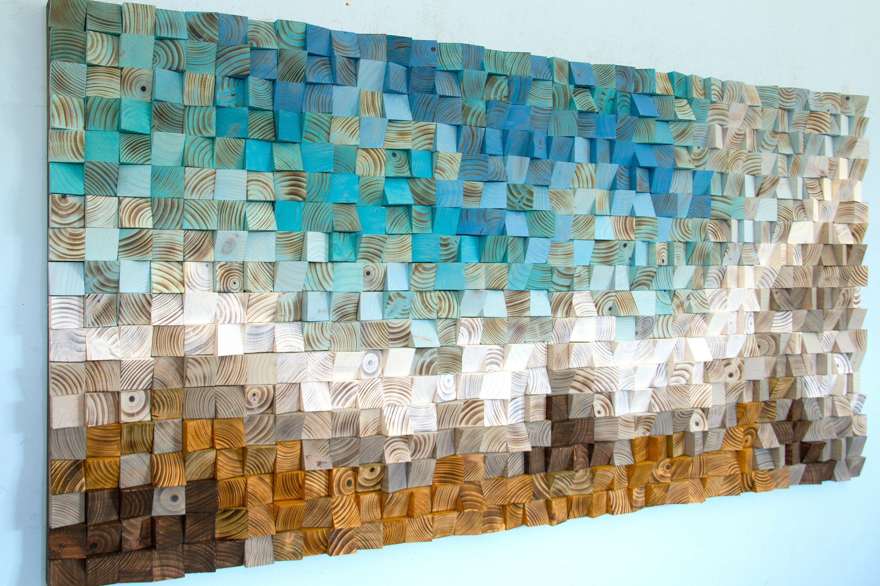 OCEAN BREEZE CUBED', Wood Wall Sculpture, Modern Wall Decor