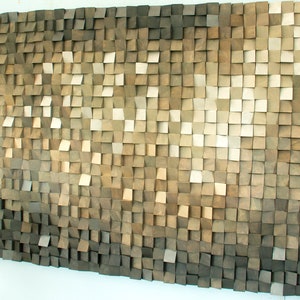 Gold and Brown Wood wall Art - Reclaimed Wood Wall Art Large sound diffuser - "Earth" 3D wood wall decor