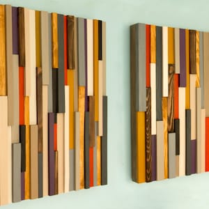 Reclaimed Wood art, modern wood art 3D, set of 2 image 1