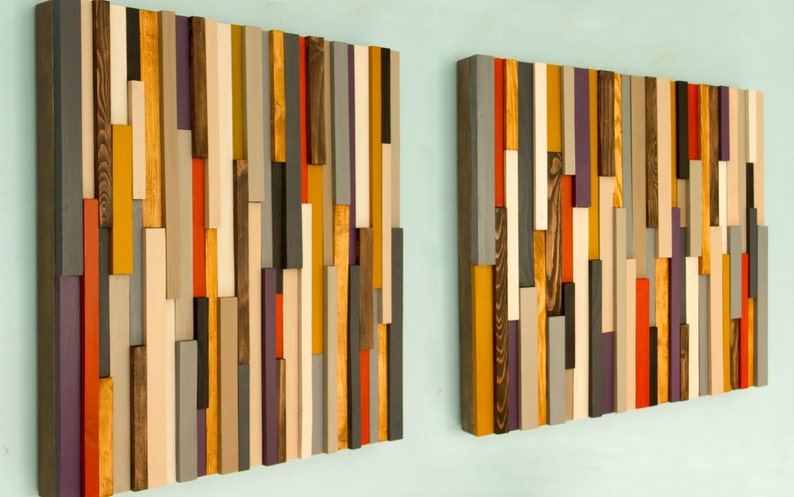 Reclaimed Wood art, modern wood art 3D, set of 2 image 1