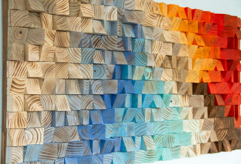 Rainbow Wood wall Art, abstract painting on wood, wood art sculpture, reclaimed wood art image 4