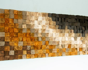 Reclaimed Wood wall Art, "Black River", wood mosaic panels, geometric art wooden