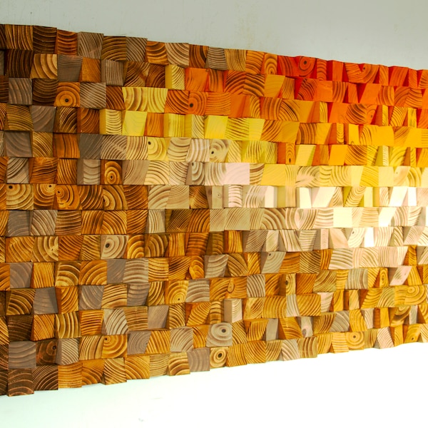 Wood wall Art, orange white art, reclaimed, 3D wood mosaic, modern wood art, abstract painting