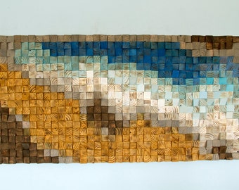 Reclaimed Wood wall Art, mosaic art, geometric wood decor, "Fighting River"