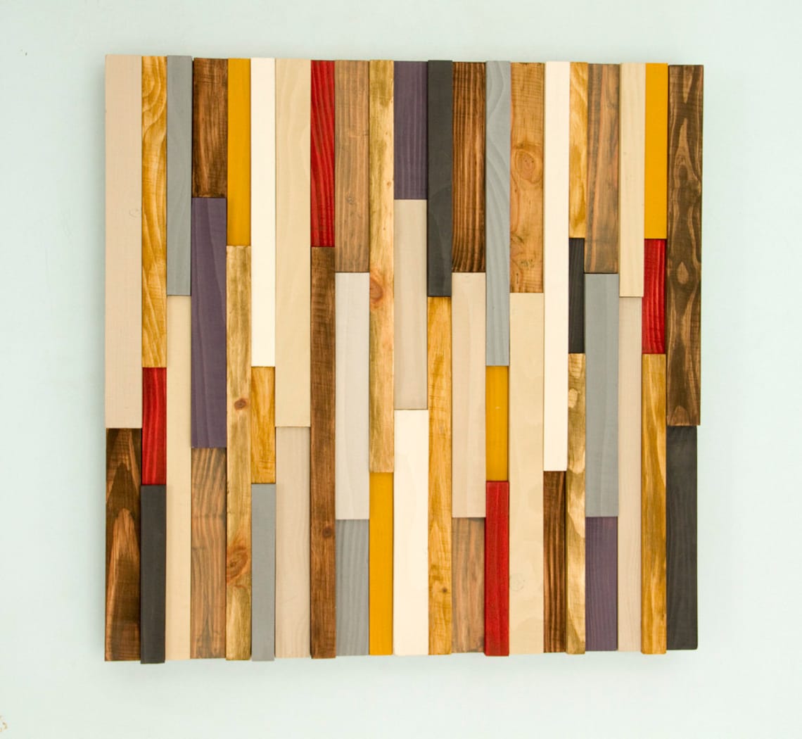 Reclaimed Wood art modern wood art 3D set of 2 Etsy