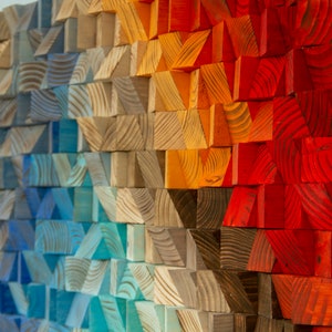 Rainbow Wood wall Art, abstract painting on wood, wood art sculpture, reclaimed wood art image 2