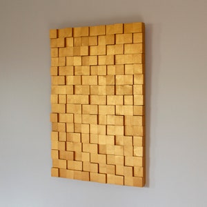 Gold Wood wall Art, 3D Wood Wall Art Decor, golden wood mosaic, geometric art, ready to ship image 4