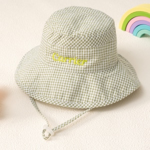 Gorro tipo cubo personalizado para niños, gorro de bebé con nombre bordado personalizado para verano, playa y actividades al aire libre, sombrero de sol para niños, gorro tipo cubo para niños pequeños, 1604