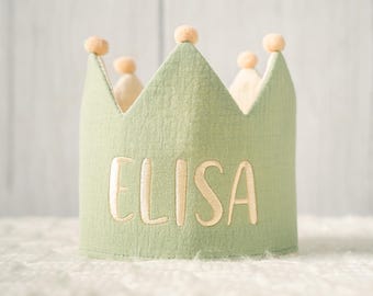 Couronne d'anniversaire en lin brodée : souvenir personnalisé