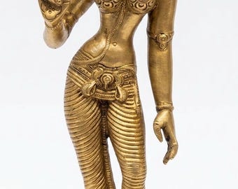 Ídolo de latón de Parvathy del sur de la India / Estatua de Devi hecha a mano de 30 cm, decoración para Pooja