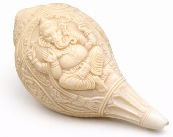 Handskuren snäckskal | Hinduisk puja Shankh | Naturlig andlig dekor | Meditation och rituell gåva