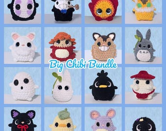 Paquete de patrones de crochet Chibi grande de costura baja de 16 personajes