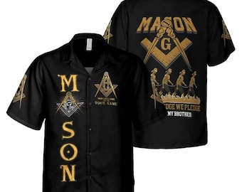 Personalized Mason Hawaiian Shirt, Custom Freemason Button Up
