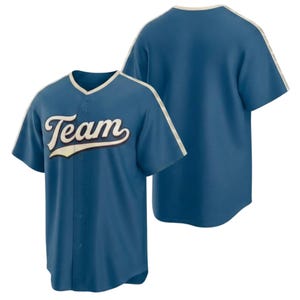 Blaues Baseball Jersey, Klassisches Team Script Sport Shirt