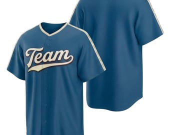 Blue Baseball Jersey, Classic Team Script Sports Shirt