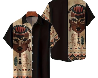 Bohemian Tribal Mask Hawaiian Shirt, African Art Button Up