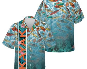 Kayak Tropical Hawaiian Shirt, Ocean Paddle Boat Button Up