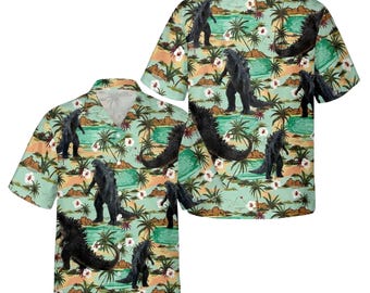 Tropical Monster Hawaiian Shirt, Island Kaiju Beach Button Up Shirt